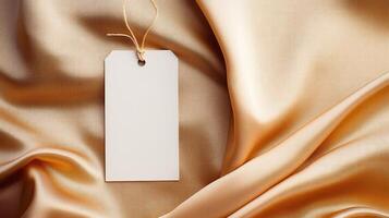 AI generated Close-Up of white blank tag with a rope for mockup on cream color background, AI Generated photo