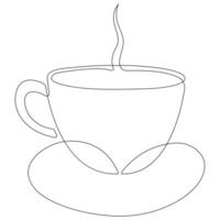 Coffee cup continuous one line art drawing of breakfast steam morning coffee design outline vector illustration