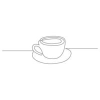 Coffee cup continuous one line art drawing of breakfast steam morning coffee design outline vector illustration