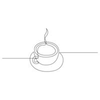 Coffee cup continuous one line art drawing of breakfast steam morning coffee design outline vector illustration