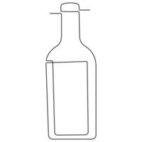 Continuous single line art drawing of wine bottle alcohol drink in doodle style outline vector illustration