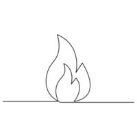 Fire continuous one line art drawing flame shape, gas icon, bonfire outline vector illustration