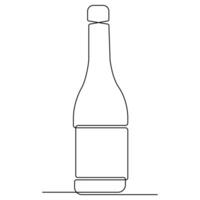 Continuous single line art drawing of wine bottle alcohol drink in doodle style outline vector illustration