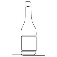 Continuous single line art drawing of wine bottle alcohol drink in doodle style outline vector illustration