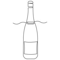 Continuous single line art drawing of wine bottle alcohol drink in doodle style outline vector illustration