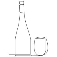 Continuous single line art drawing of wine bottle alcohol drink in doodle style outline vector illustration