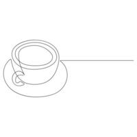 Coffee cup continuous one line art drawing of breakfast steam morning coffee design outline vector illustration