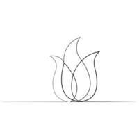 Fire continuous one line art drawing flame shape, gas icon, bonfire outline vector illustration