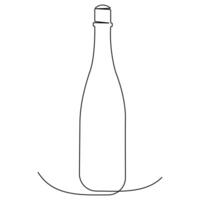 Continuous single line art drawing of wine bottle alcohol drink in doodle style outline vector illustration