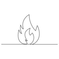 Fire continuous one line art drawing flame shape, gas icon, bonfire outline vector illustration