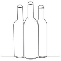 Continuous single line art drawing of wine bottle alcohol drink in doodle style outline vector illustration