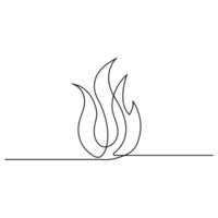 Fire continuous one line art drawing flame shape, gas icon, bonfire outline vector illustration