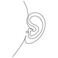 Continuous single line art drawing of human ear outline vector illustration