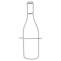 Continuous single line art drawing of wine bottle alcohol drink in doodle style outline vector illustration