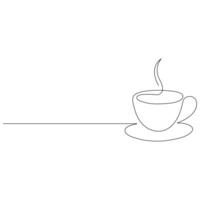 Coffee cup continuous one line art drawing of breakfast steam morning coffee design outline vector illustration