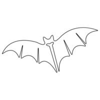 Continuous single line art drawing of cute flying bat for nature lover organization outline vector illustration