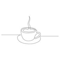 Coffee cup continuous one line art drawing of breakfast steam morning coffee design outline vector illustration