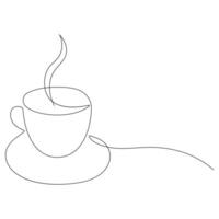 Coffee cup continuous one line art drawing of breakfast steam morning coffee design outline vector illustration