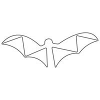 Continuous single line art drawing of cute flying bat for nature lover organization outline vector illustration