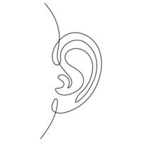 Continuous single line art drawing of human ear outline vector illustration