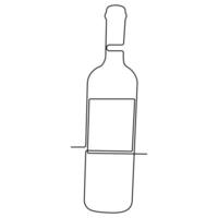 Continuous single line art drawing of wine bottle alcohol drink in doodle style outline vector illustration