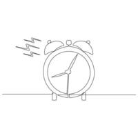 Continuous one line art drawing of ringing alarm clock outline vector illustration