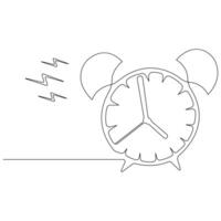 Continuous one line art drawing of ringing alarm clock outline vector illustration