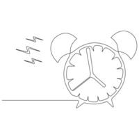 Continuous one line art drawing of ringing alarm clock outline vector illustration