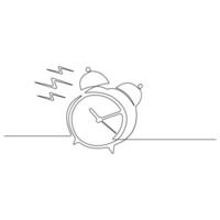 Continuous one line art drawing of ringing alarm clock outline vector illustration