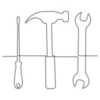 Continuous one line art drawing repair tool icon Service center symbol engineer day vector