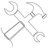 Continuous one line art drawing repair tool icon Service center symbol engineer day vector