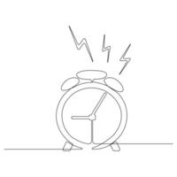 Continuous one line art drawing of ringing alarm clock outline vector illustration