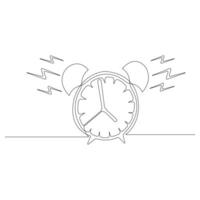 Continuous one line art drawing of ringing alarm clock outline vector illustration