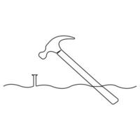 Continuous one line art drawing repair tool icon Service center symbol engineer day vector