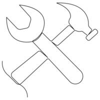 Continuous one line art drawing repair tool icon Service center symbol engineer day vector