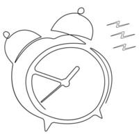 Continuous one line art drawing of ringing alarm clock outline vector illustration