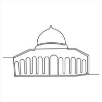 Single continuous line art drawing of mosque simple illustration of Islamic mosque outline vector