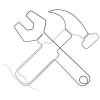 Continuous one line art drawing repair tool icon Service center symbol engineer day vector