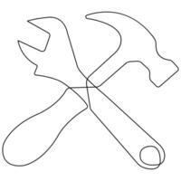 Continuous one line art drawing repair tool icon Service center symbol engineer day vector