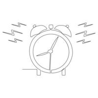 Continuous one line art drawing of ringing alarm clock outline vector illustration