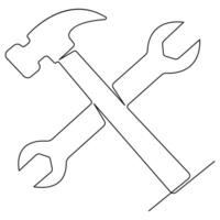 Continuous one line art drawing repair tool icon Service center symbol engineer day vector