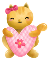 lächelnd Katze Umarmung Rosa Herz mit Liebe Botschaft png