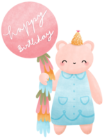 Happy bear holding big balloon for Birthday party png