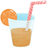 Glass of orange juice with pink straw for party png