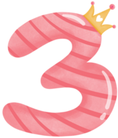 Number three with crown for birthday party png