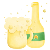 Glass of beer and bottle of beer with beer bubble, celebrate with St.Patrick's day png