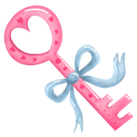 Pink key with blue ribbon png