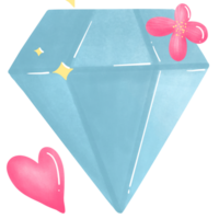 Blue diamond with flower and heart png