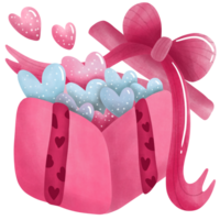 Blue and pink hearts in the gift box with ribbon png