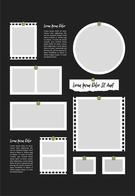 Pictures or photos frame collage. comics page grid layout abstract photo frames and digital photo wall template